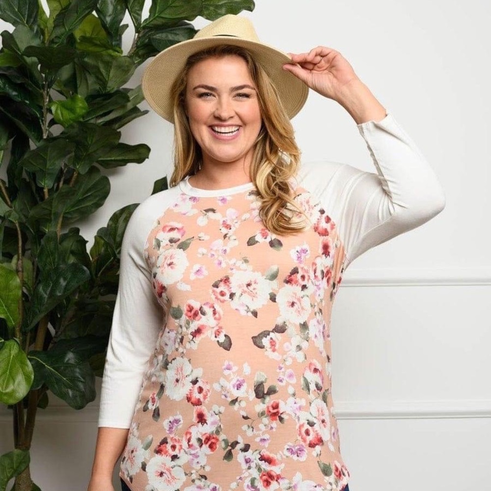 New Junior's Cute Boutique White Floral raglan sleeve top